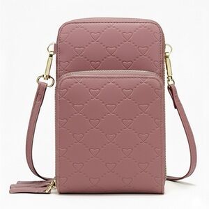 Crossbody Pink Heart Pattern Cell Phone Wristlet Purse